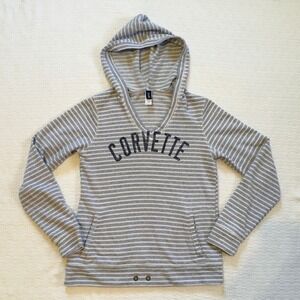 Gear For Sports W Corvette Striped Hoodie V‎ Neck Pouch Pocket Gray White Size S